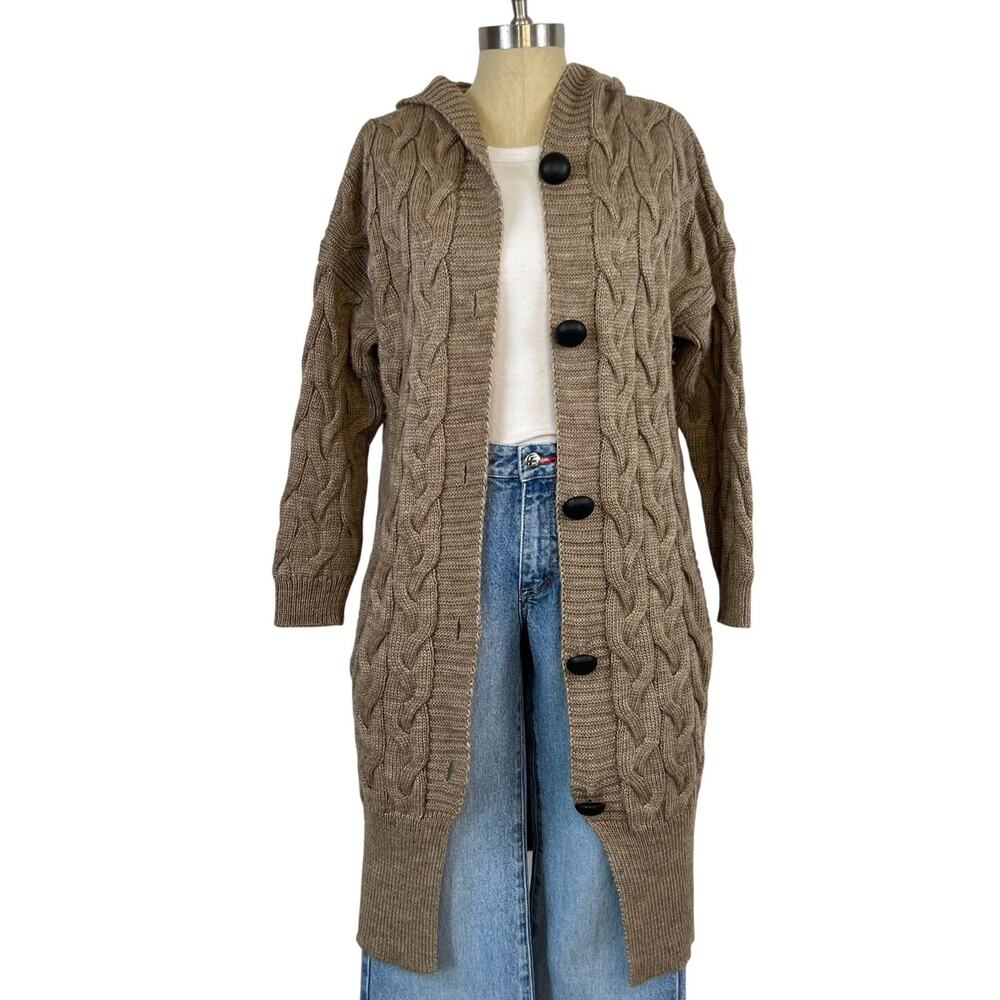 Vintage Leif Nelson Wool Blend Button Front Brown Knit Long Cardigan Sweater M